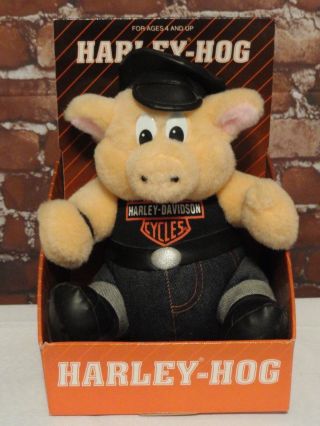 Vintage Harley Davidson Motorcycle Biker Hog Pig Plush Stuffed Animal Toy W Box