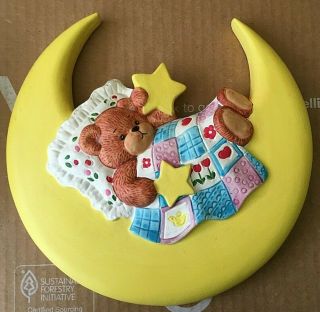 Vintage Enesco Lucy & Me Teddy Bear And Moon Ceramic Wall Hanging Lucy Rigg 1982
