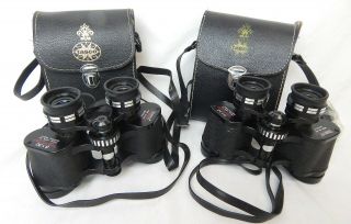 1k Vintage Tasco Model No 320 Binoculars W/ Cases Focus 8 X 30