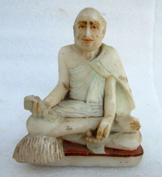 Antique Old Rare Hand Carved Marble Hindu Jainism Jain Guru Saint Priest Statue