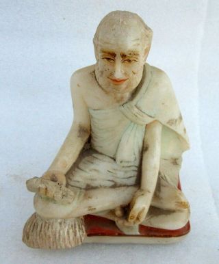 Antique Old Rare Hand Carved Marble Hindu Jainism Jain Guru Saint Priest Statue 2