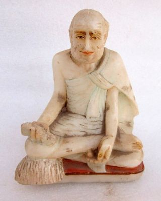 Antique Old Rare Hand Carved Marble Hindu Jainism Jain Guru Saint Priest Statue 3
