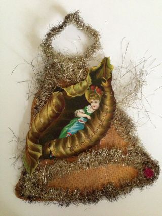 Large Antique Victorian Scrap And Tinsel Christmas Ornament Bell