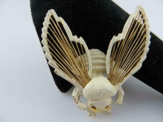Signed Monet Vintage White Enamel Figural Bumble Bee Brooch,  Pin