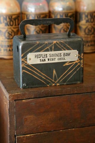1920s Antique Japanned Finish Lockbox Safe Bank Box Copper Flash No Key