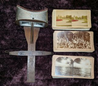 Antique 1904 Monarch Keystone View Co.  Stereoscope Viewer With 36 Cards