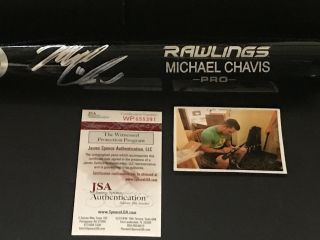Michael Chavis Boston Red Sox Signed Engraved Bat Jsa Witness Black A