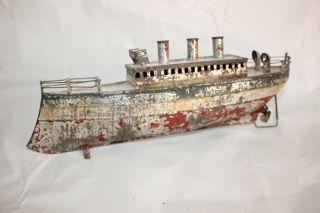 Antique German Tin Toy Hand Painted Carette Bing Ocean Liner Ship Boat Wind Up
