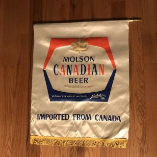 Vintage Molson Canadian Beer Promo Flag Banner Fringe Bottom Canada Imported