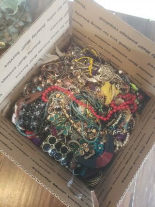 Large Flat Rate Box Of Vintage To Now Jewelry Beads Wearable Non Wearable Stuffc
