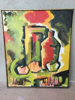 Vintage Abstract Still Life Fruit Pottery Oil Painting Signed Edmunds