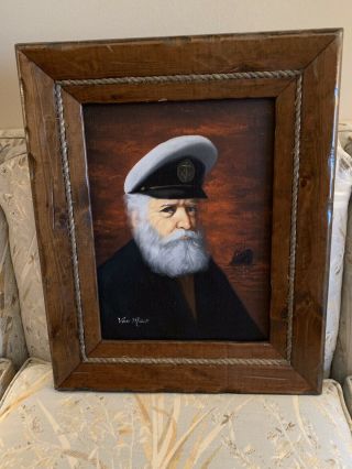 Van Meer Vintage Sea Captain Oil Painting Signed & Framed