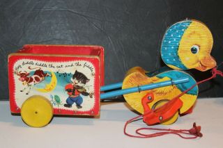 Vintage Fisher Price 784 Mother Goose Cart Wooden Pull Toy