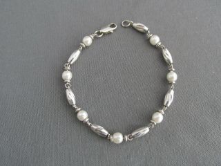 Vintage Sterling Oval Bead Pearl Tennis Bracelet