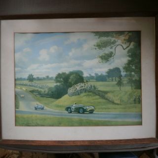 Vintage Framed Roy Nockolds Print Stirling Moss In Dbr1 At Oulton Park