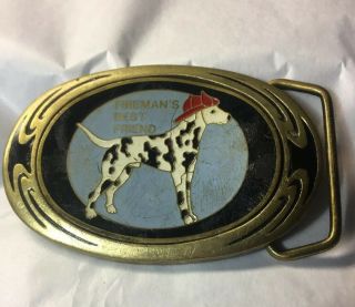 Vtg 1983 Dalmation Dog Fire Department Firefighter Solid Brass Belt Buckle