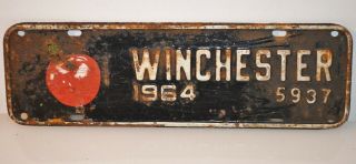 Vintage 1964 Winchester Virginia License Plate Topper - 5937 - Rustic