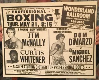 Vintage Boxing Poster Jim Mcnally Vs Cutis Whitener Wonderland Ballroom,  Revere