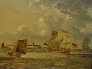 18th century English School Navy Ships Sailing Antique Marine Oil Painting 3