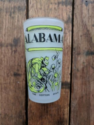 Vintage " Alabama - The Cotton State " Frosted Souvenir Glass Tumbler Yellow State