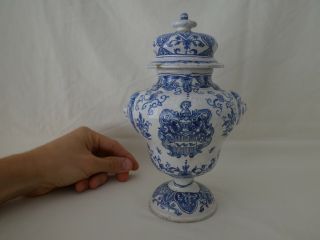 Antique Tin Glazed Delftware Pottery Lidded Jar Marked