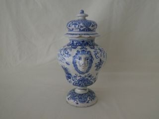 Antique Tin Glazed Delftware Pottery Lidded Jar Marked 3