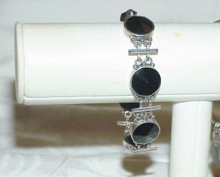 Vintage Sterling Silver Black Onyx Bracelet Signed 925