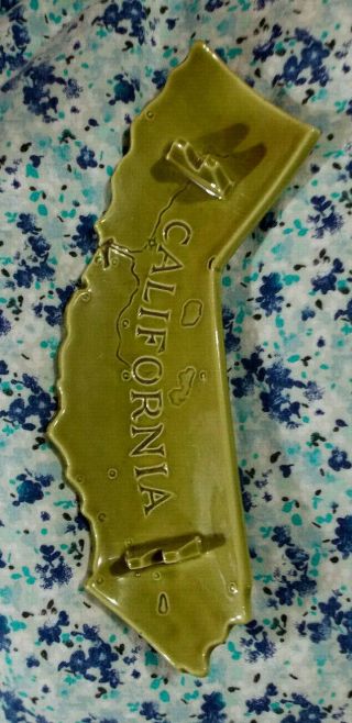 Green Usa Pottery State Of California Souvenir Map With Towns Ashtray