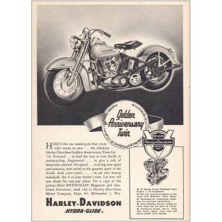 1953 Harley Davidson: Golden Anniversary Twin Vintage Print Ad