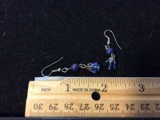 VINTAGE STERLING SILVER LAPIS AND BLUE CRYSTAL DANGLE EARRINGS 3