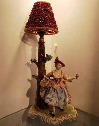 Antique Germany Ackermann And Fritze Of Thuringia Porcelain Figurine Lamp 1908s