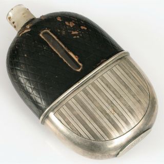 Rare Antique Cross London Sterling Silver Leather Wrapped Whiskey Booze Flask