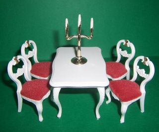 Vintage Lundby Dolls House Ornate Dining Room Table And Four Chairs