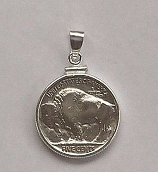 Coin Pendant Vintage Buffalo Nickel.  925 Sterling Silver Bezel Soldered Bail Usa