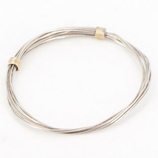 Vtg Sterling Silver & Gold Accent - Wire Wrapped 7 " Bangle Bracelet - 11g