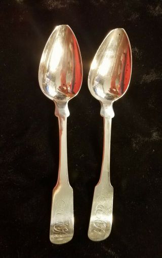 2 Early North Carolina Coin Silver Spoons By Edwin Glover Of Fayetteville,  Nc