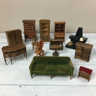 Vintage Shackman Dollhouse Miniature Furniture Piano Chair Cabinet Sofa Dresser