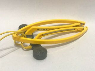 Vintage Sony Mdr - A15 Yellow Dynamic Stereo Sports Headphones Folding Walkman
