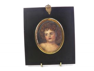 Antique 19th Century English School Miniature Portrait Painting A Young Girl