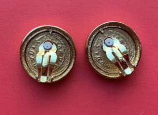Vintage Signed CAROLEE ROMAN COIN DISC EARRINGS Gold Tone Clip On Estate 3