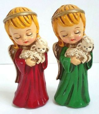 Vintage Christmas Angels Set Of 2 Paper Mache Figurines Made In Japan
