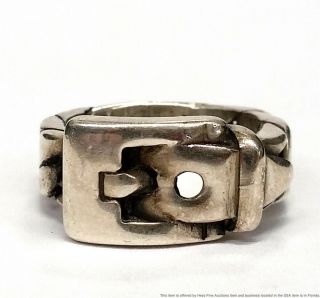Mens Vintage Sterling Silver Buckle Cable Band Pinky Ring Signed Fs Size 5.  25