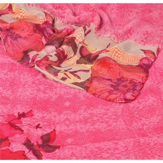 Sanskriti Vintage Pink Saree Blend Georgette Digital Printed Sari Craft Fabric