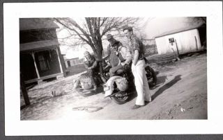 Vintage Photograph 1940 Goggles Indian Harley Davidson Motorcycle Illinois Photo