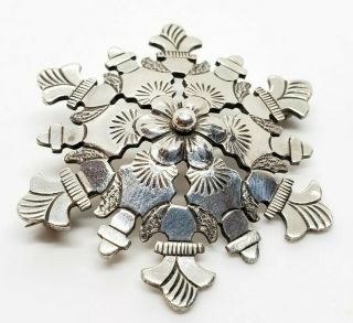 Vintage Signed Sterling Silver Relief Cut Out Art Deco Floral Brooch