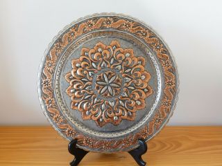 C.  19th - Rare Antique Persian Middle Eastern Tinned Copper Plate Charger