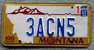Montana Centennial License Plate 3 " 100 Years " Yellowstone With A 1992 Sticker