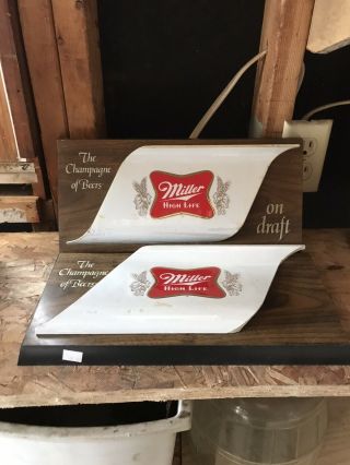 2 - Miller High Life Beer,  The Champagne Of Beer,  13x7” Wall Sign,  Vintage 1978