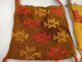 3 Pre - Columbian Peruvian Nazca Textile Coca Bags w/straps.  600 - 800 AD 2