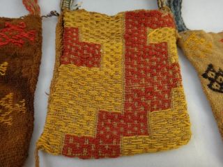 3 Pre - Columbian Peruvian Nazca Textile Coca Bags w/straps.  600 - 800 AD 3